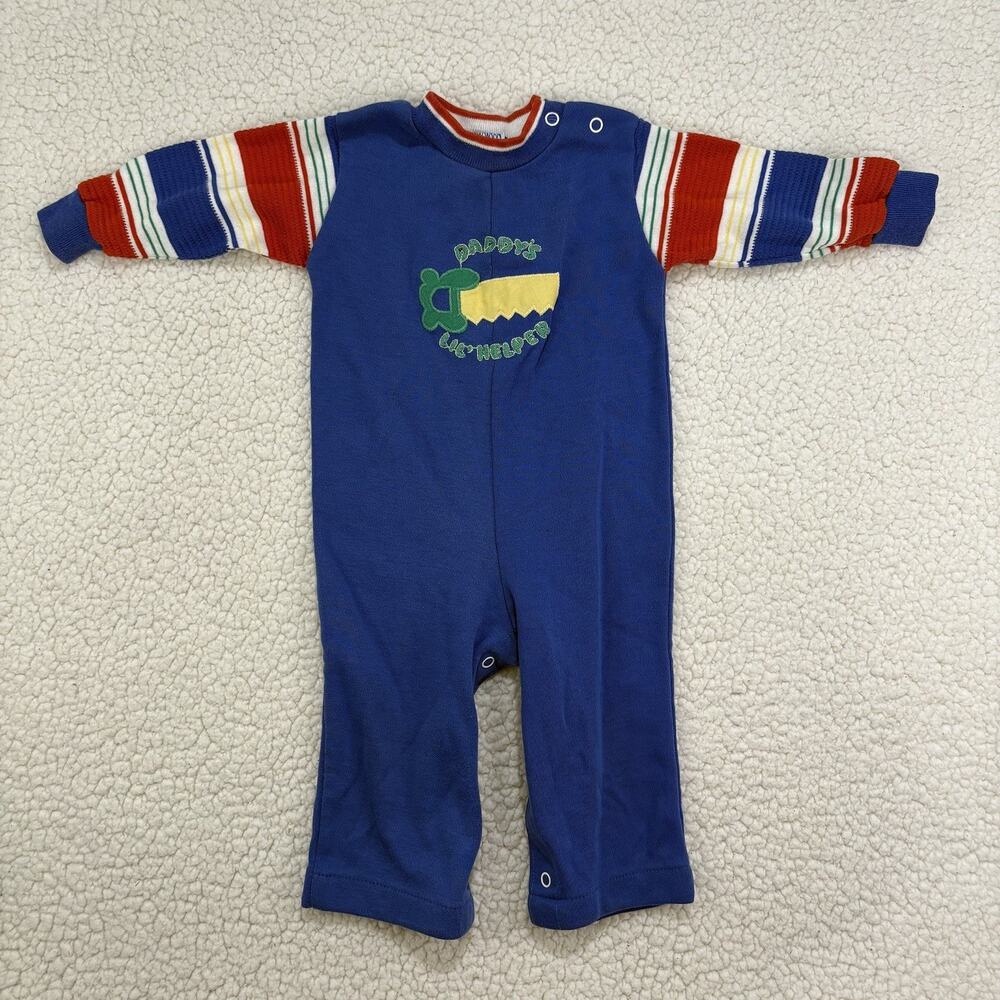 Vtg Boys HEALTHTEX Jumper Romper Colorblock Daddys Lil Helper Tool One Piece 18m